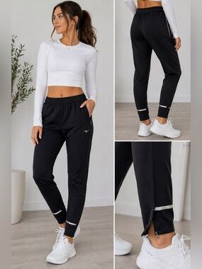 Mizuno Black Athletic Joggers Reflective Zip Ankle Pants Women’s XL